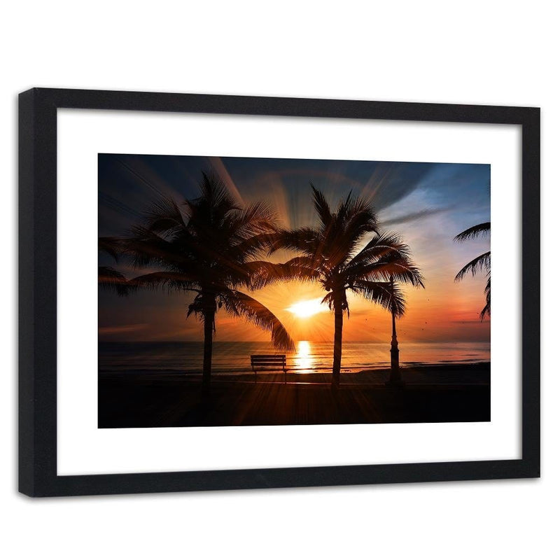 Glezna melnā rāmī - Palm Trees By The Sea At Sunset  Home Trends