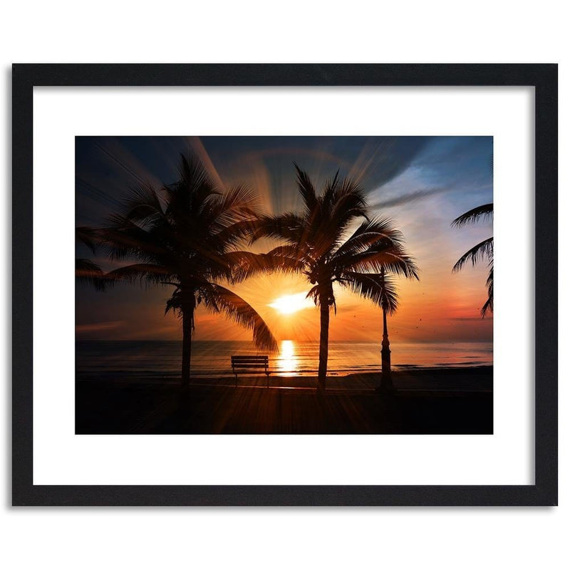 Glezna melnā rāmī - Palm Trees By The Sea At Sunset  Home Trends