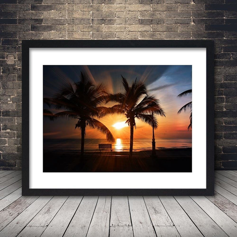 Glezna melnā rāmī - Palm Trees By The Sea At Sunset  Home Trends