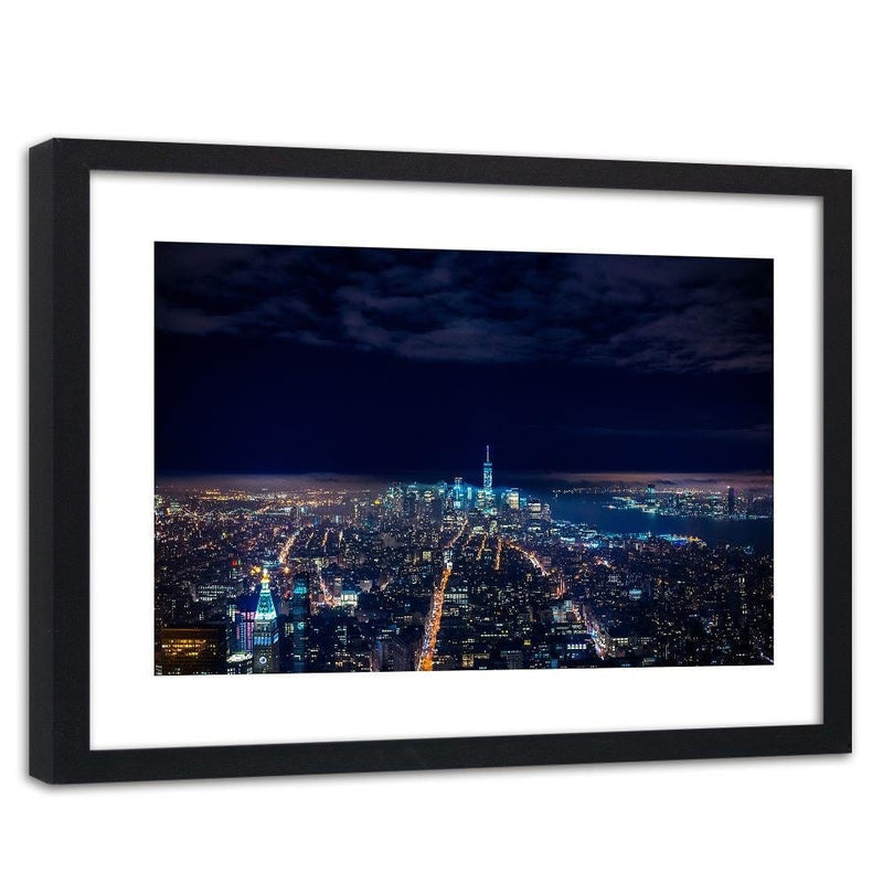 Glezna melnā rāmī - Panorama Of The City At Night  Home Trends