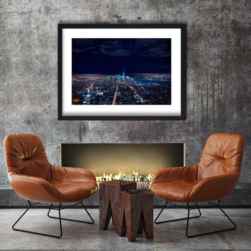 Glezna melnā rāmī - Panorama Of The City At Night  Home Trends