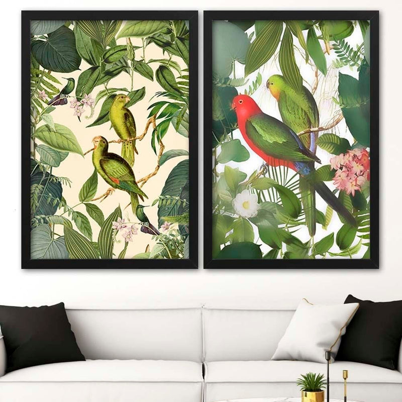 Glezna melnā rāmī - Parrots In The Leaves  Home Trends