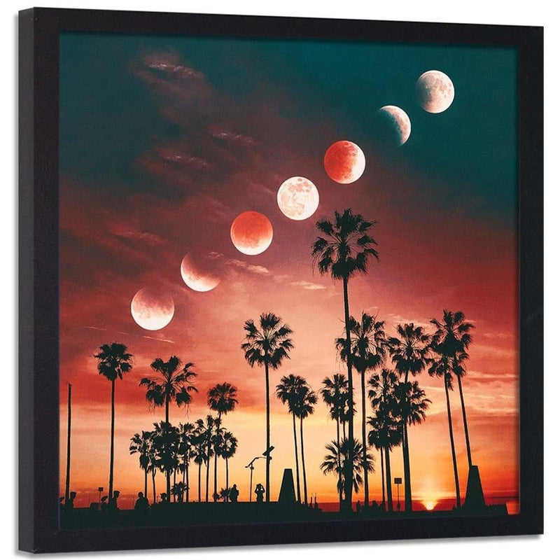 Glezna melnā rāmī - Phases Of The Moon Over Palm Trees  Home Trends