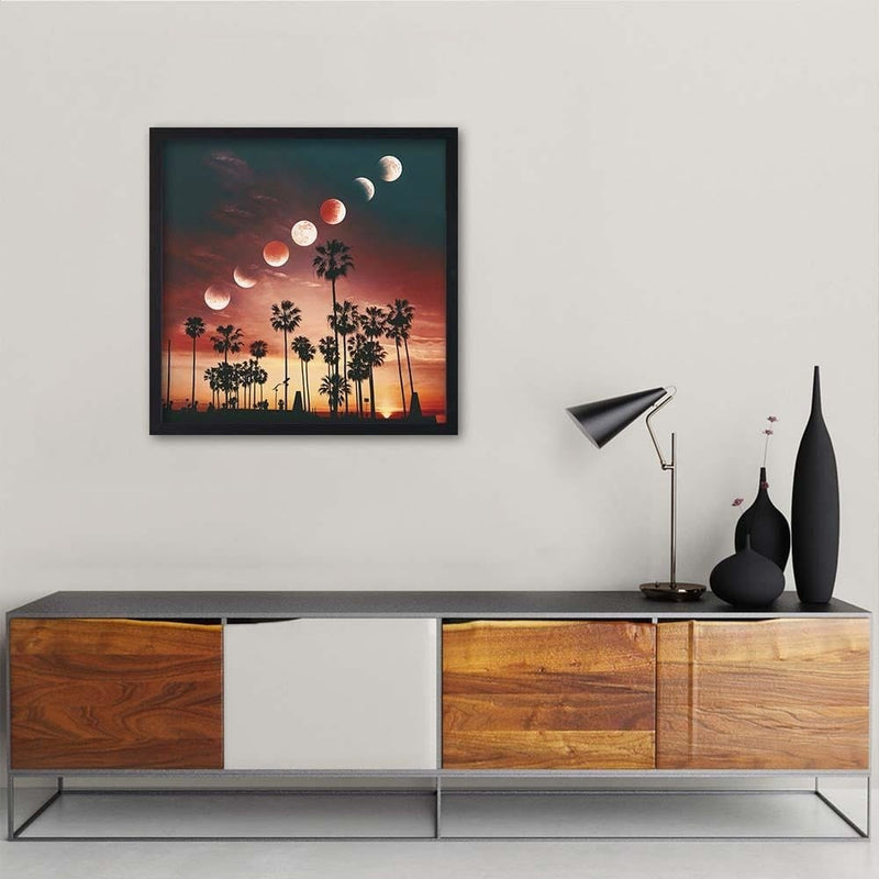 Glezna melnā rāmī - Phases Of The Moon Over Palm Trees  Home Trends