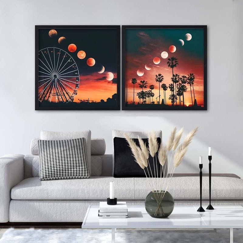 Glezna melnā rāmī - Phases Of The Moon Over Palm Trees  Home Trends