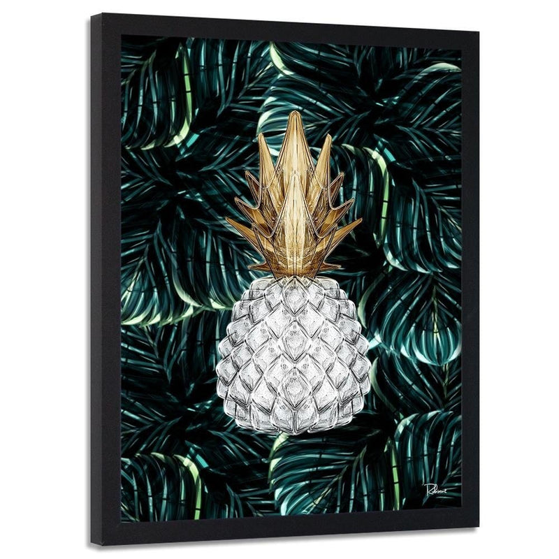 Glezna melnā rāmī - Pineapple Image Tropical Green  Home Trends