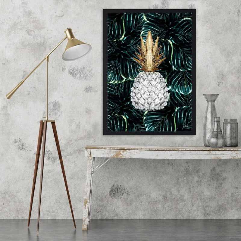 Glezna melnā rāmī - Pineapple Image Tropical Green  Home Trends