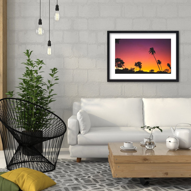 Glezna melnā rāmī - Pink Sky And Palm Trees  Home Trends