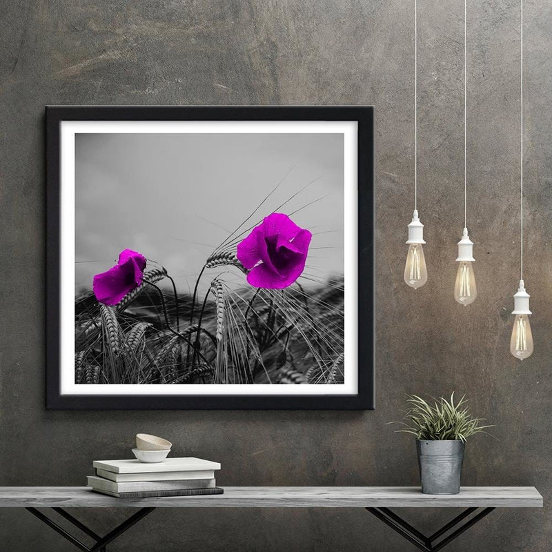 Glezna melnā rāmī - Purple Poppies And Corn  Home Trends