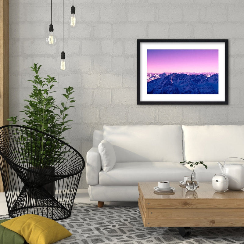 Glezna melnā rāmī - Purple Sunrise In The Mountains  Home Trends