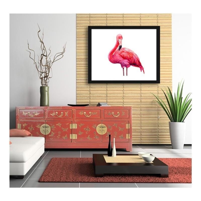 Glezna melnā rāmī - Realistic illustration of a pink flamingo  Home Trends