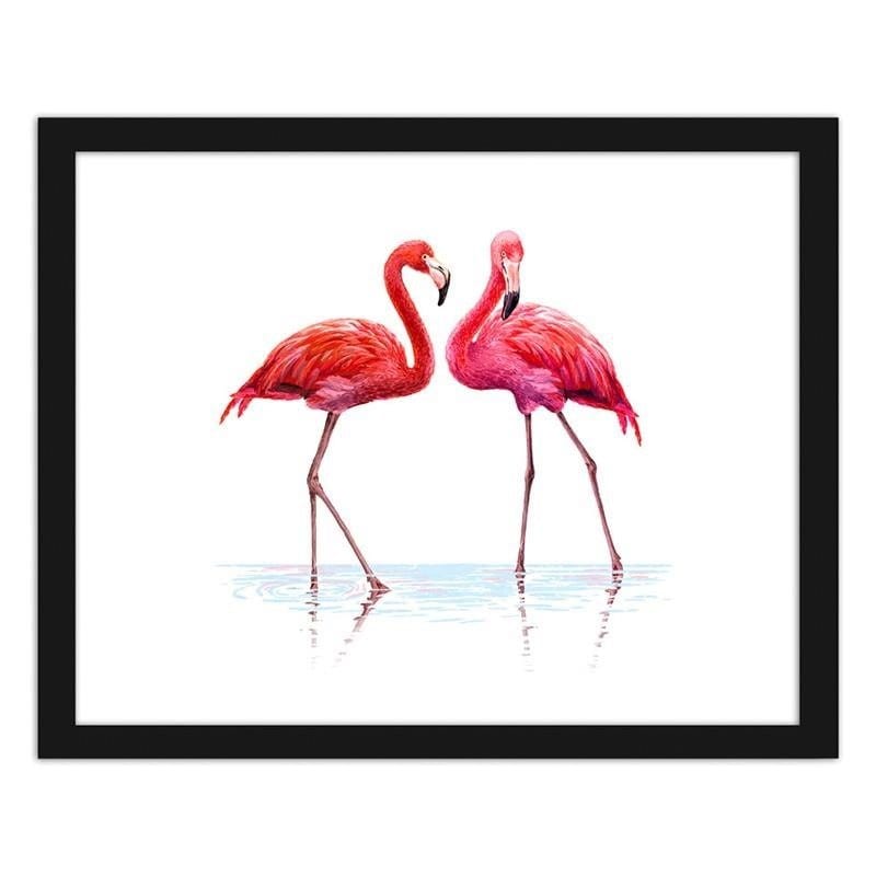 Glezna melnā rāmī - Realistic illustration of flamingos standing in the water  Home Trends