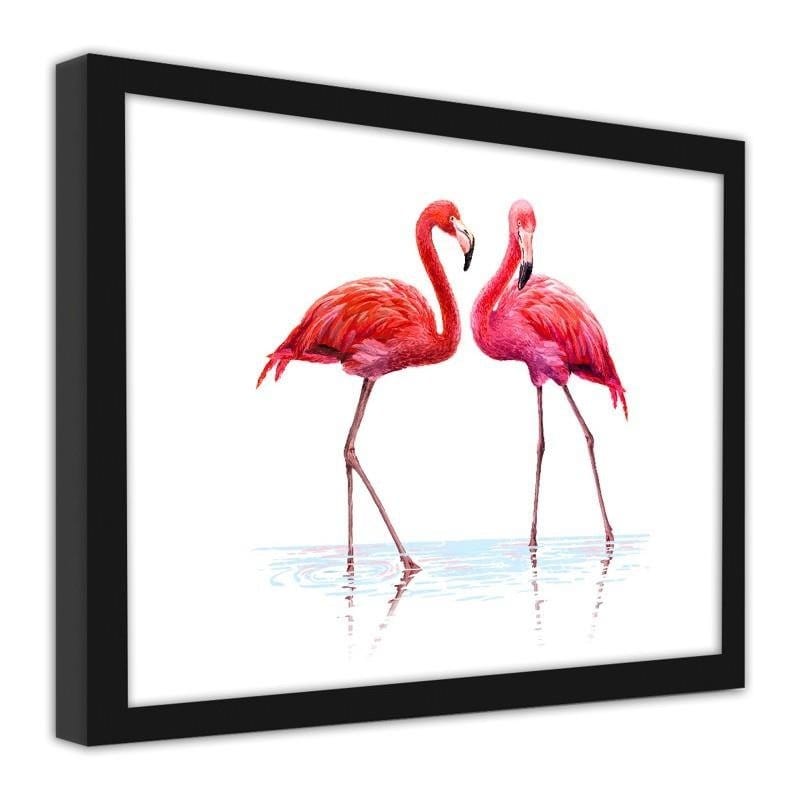 Glezna melnā rāmī - Realistic illustration of flamingos standing in the water  Home Trends