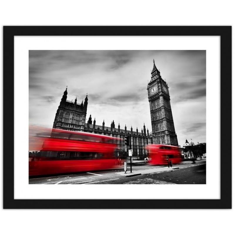 Glezna melnā rāmī - Red buses on the move and Big Ben  Home Trends