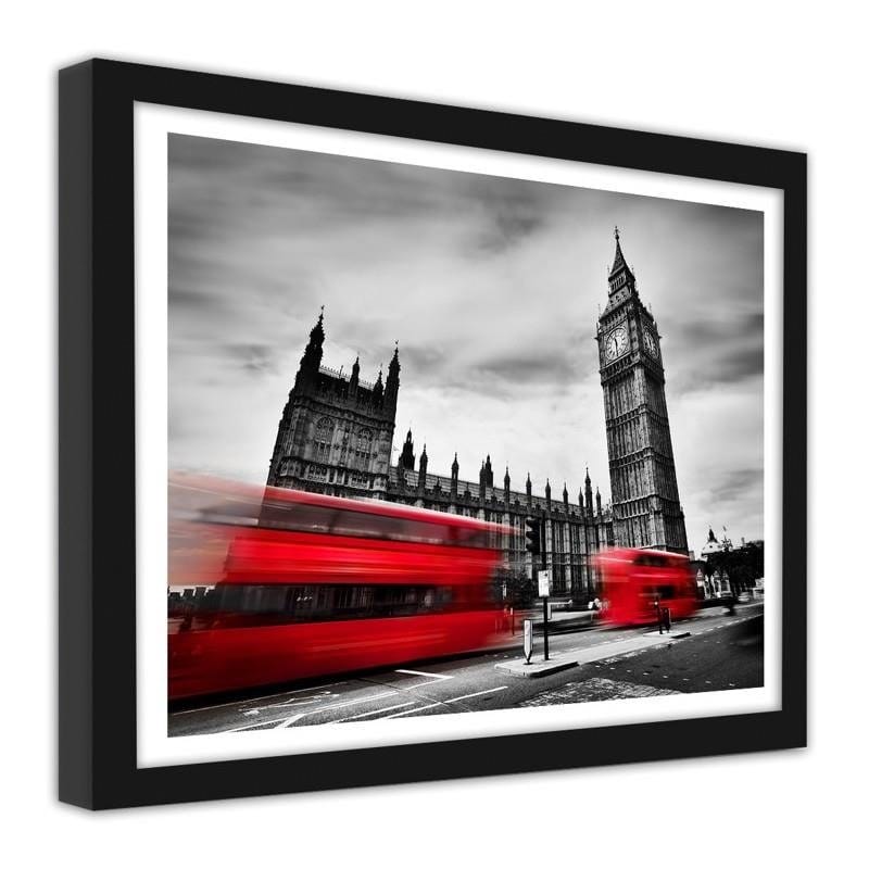 Glezna melnā rāmī - Red buses on the move and Big Ben  Home Trends