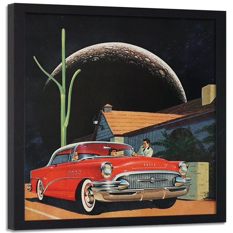 Glezna melnā rāmī - Red Car And The Moon  Home Trends