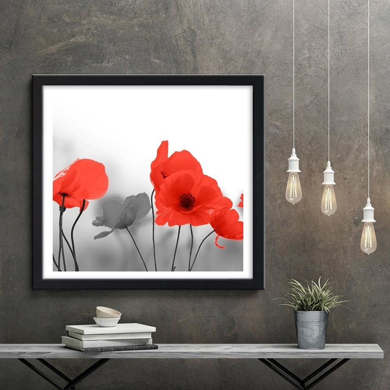 Glezna melnā rāmī - Red Poppies In Gray  Home Trends