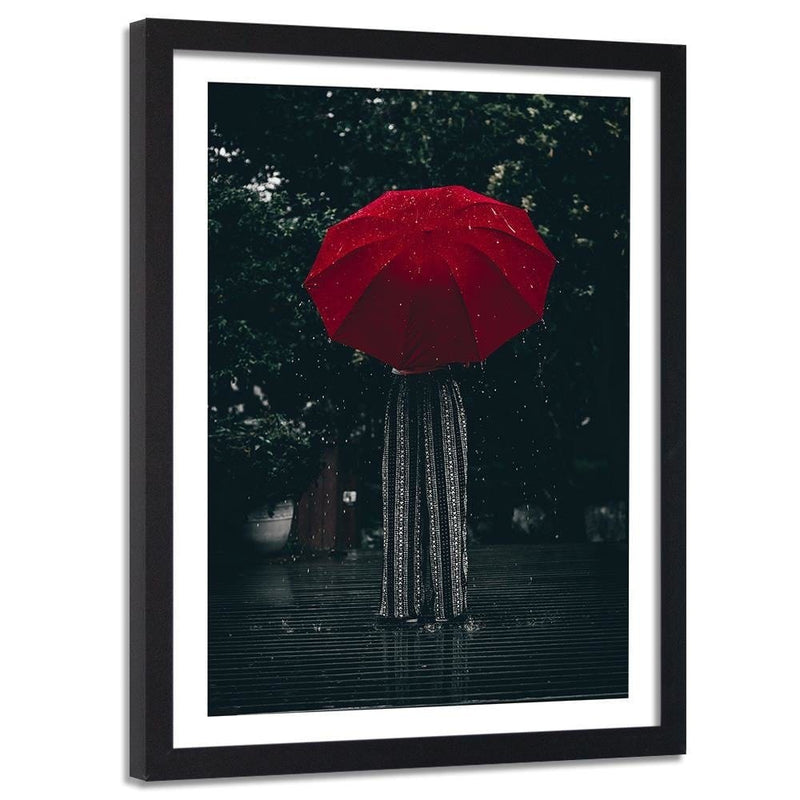 Glezna melnā rāmī - Red Umbrella In The Rain  Home Trends