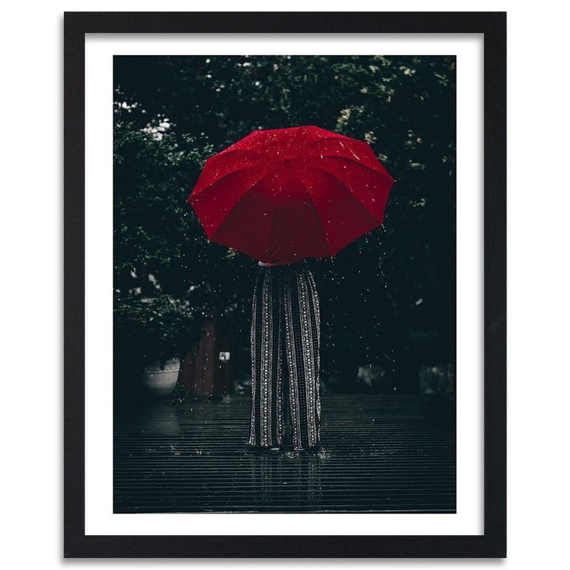 Glezna melnā rāmī - Red Umbrella In The Rain  Home Trends