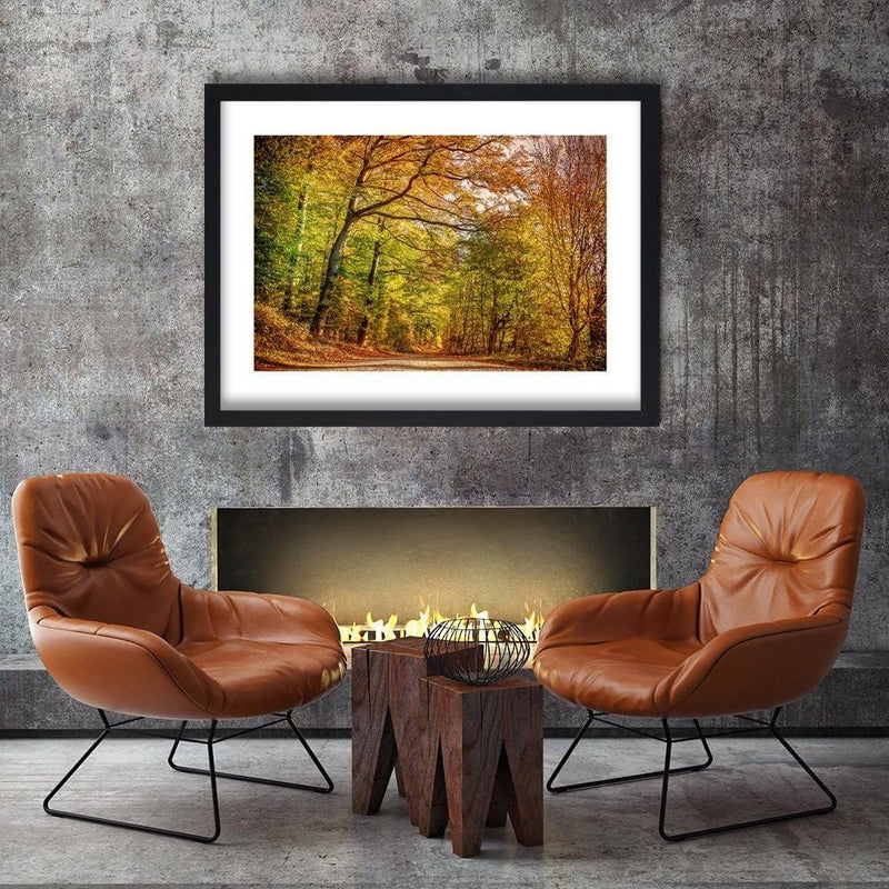 Glezna melnā rāmī - Road In The Autumn Forest  Home Trends