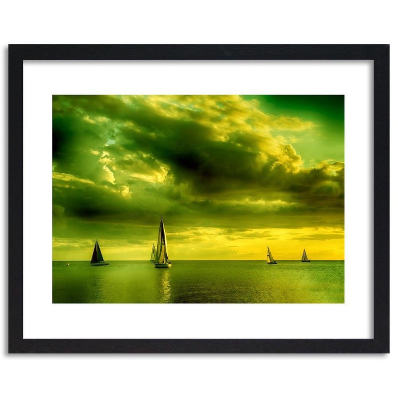 Glezna melnā rāmī - Sailboats At Sea 4  Home Trends