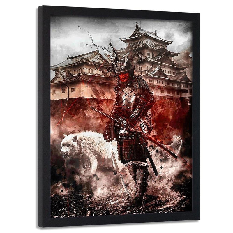 Glezna melnā rāmī - Samurai And White Wolf  Home Trends