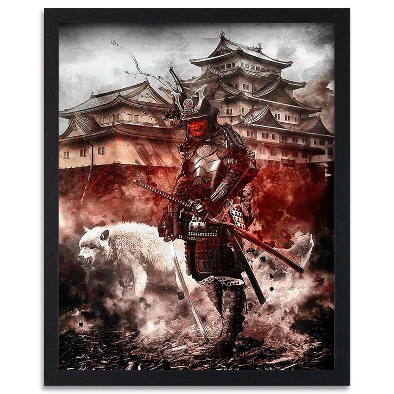 Glezna melnā rāmī - Samurai And White Wolf  Home Trends