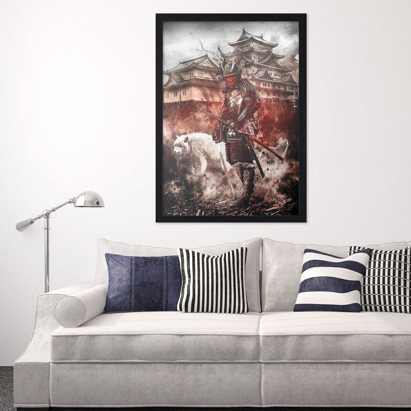 Glezna melnā rāmī - Samurai And White Wolf  Home Trends