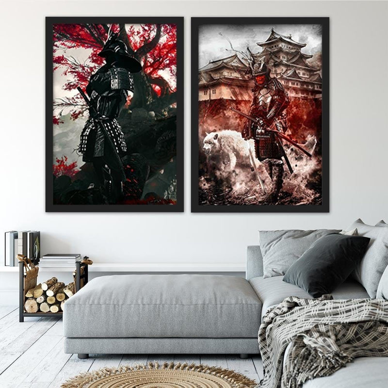 Glezna melnā rāmī - Samurai And White Wolf  Home Trends