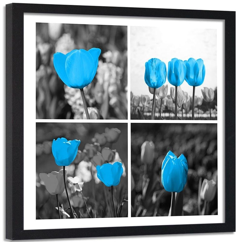 Glezna melnā rāmī - Set Of Blue Tulips  Home Trends