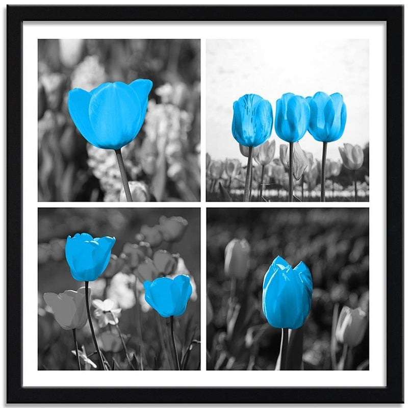 Glezna melnā rāmī - Set Of Blue Tulips  Home Trends