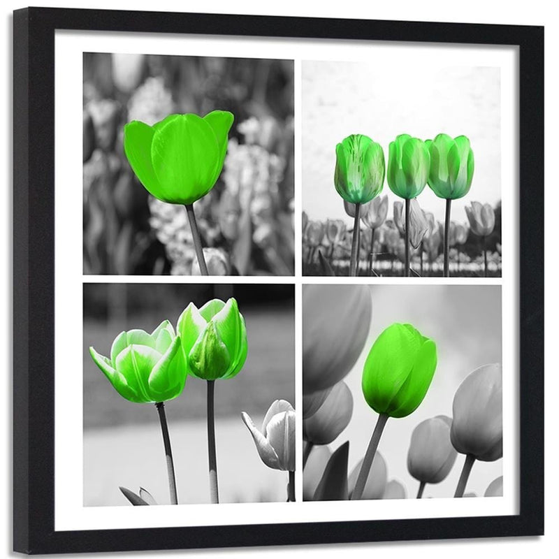 Glezna melnā rāmī - Set Of Green Poppies  Home Trends