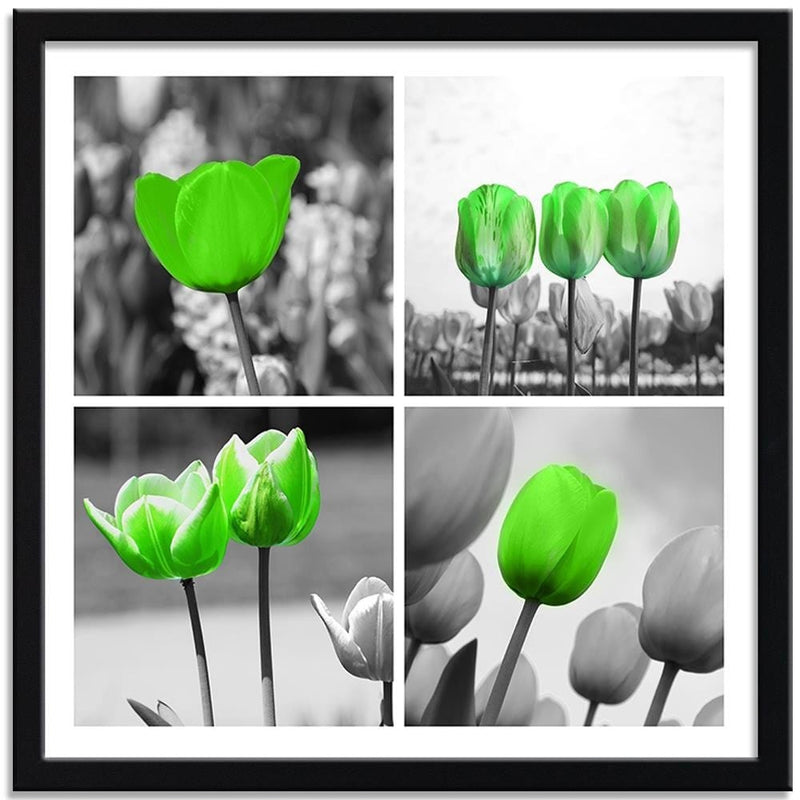 Glezna melnā rāmī - Set Of Green Poppies  Home Trends