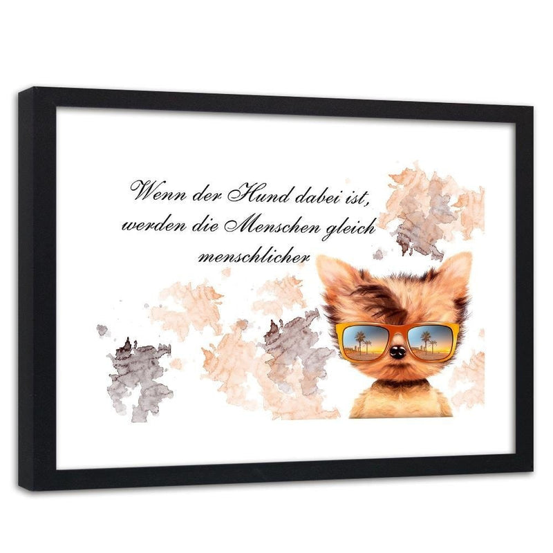 Glezna melnā rāmī - Small Dog With Glasses  Home Trends