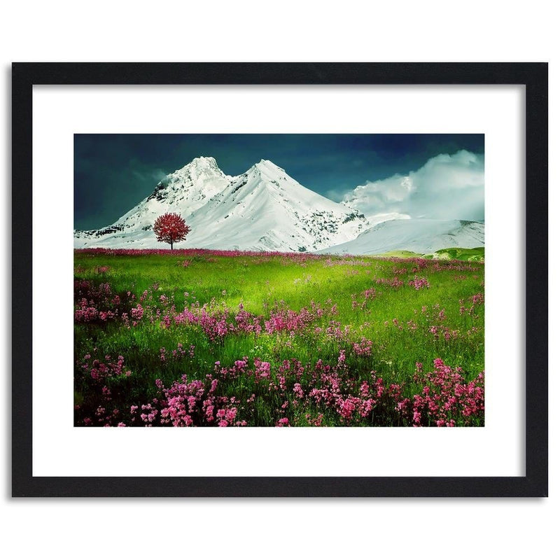 Glezna melnā rāmī - Snowy Mountains And Colorful Meadow 3  Home Trends