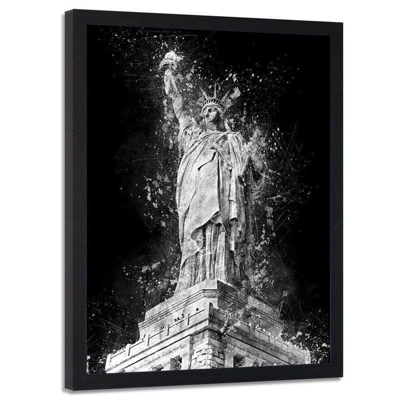 Glezna melnā rāmī - Statue Of Liberty At Night  Home Trends