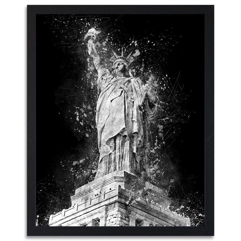 Glezna melnā rāmī - Statue Of Liberty At Night  Home Trends