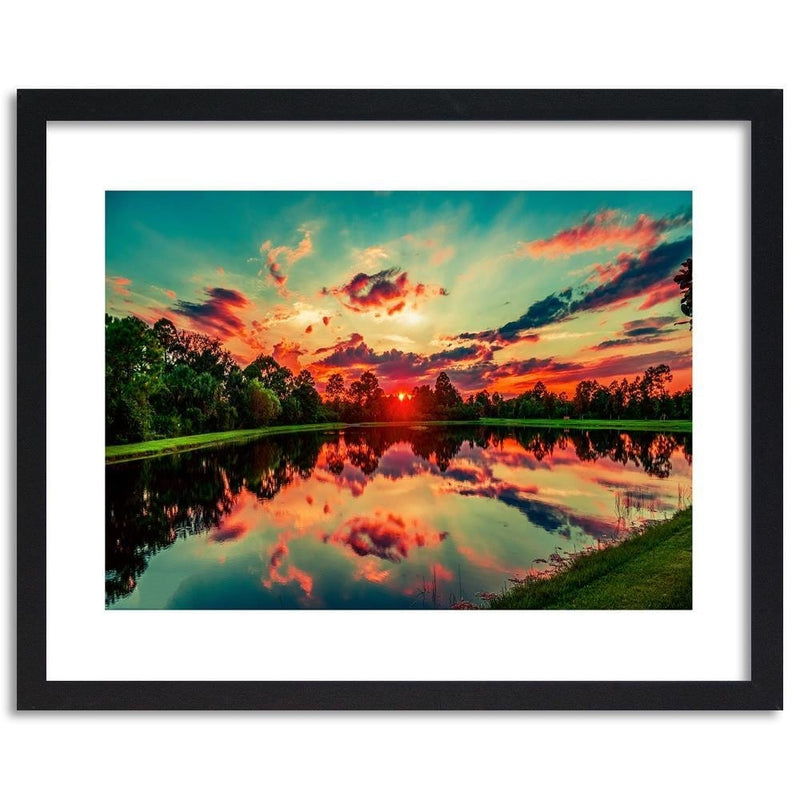 Glezna melnā rāmī - Sunrise Over The Lake 4  Home Trends