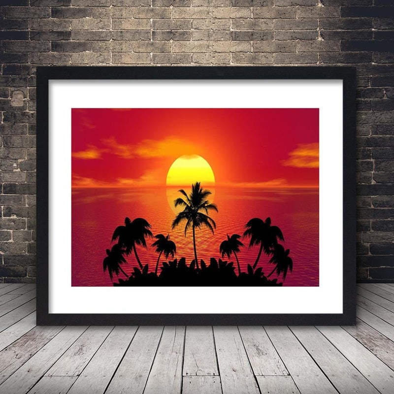 Glezna melnā rāmī - Sunset And Palm Trees 2  Home Trends