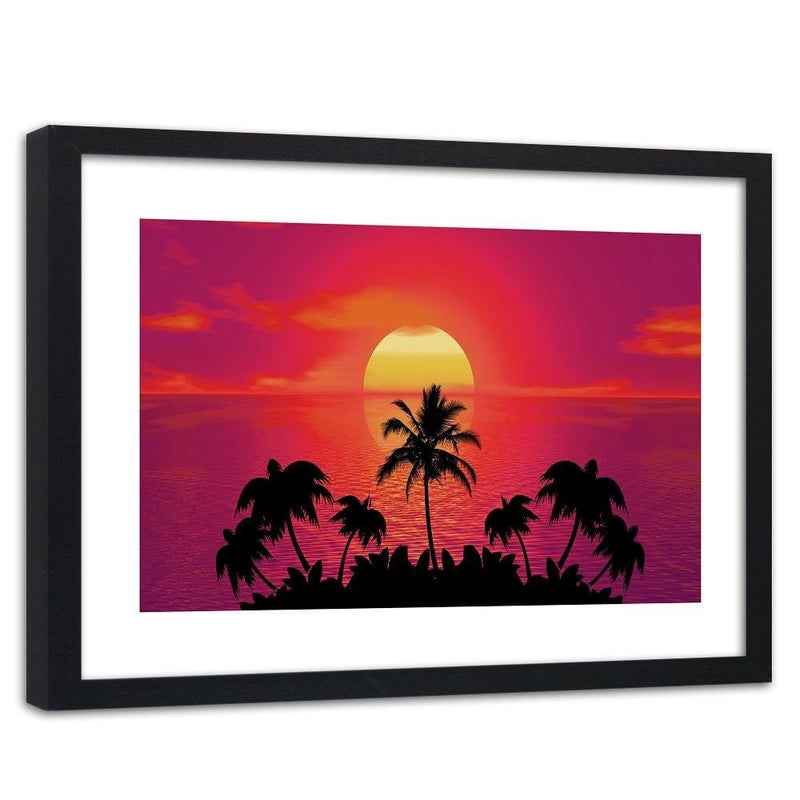 Glezna melnā rāmī - Sunset With Palm Trees 3  Home Trends