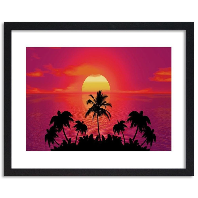 Glezna melnā rāmī - Sunset With Palm Trees 3  Home Trends