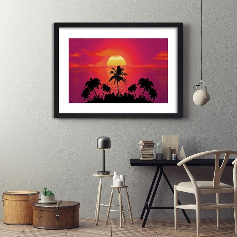 Glezna melnā rāmī - Sunset With Palm Trees 3  Home Trends