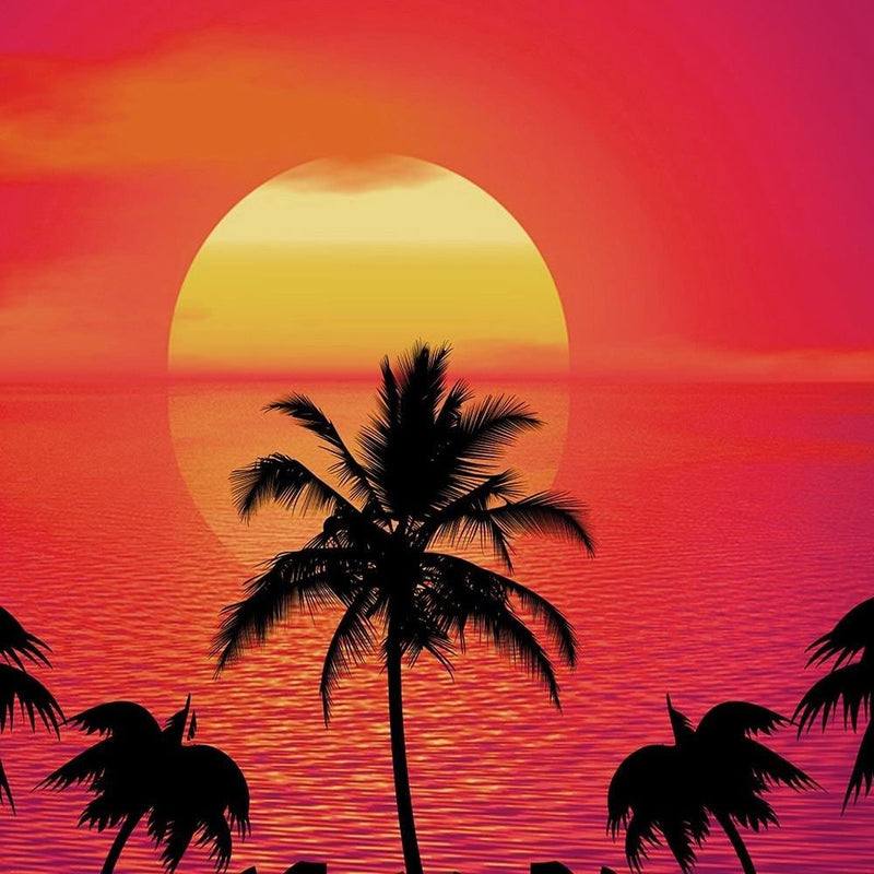 Glezna melnā rāmī - Sunset With Palm Trees 3  Home Trends