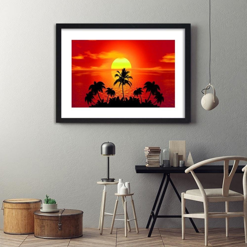 Glezna melnā rāmī - Sunset With Palm Trees 4  Home Trends