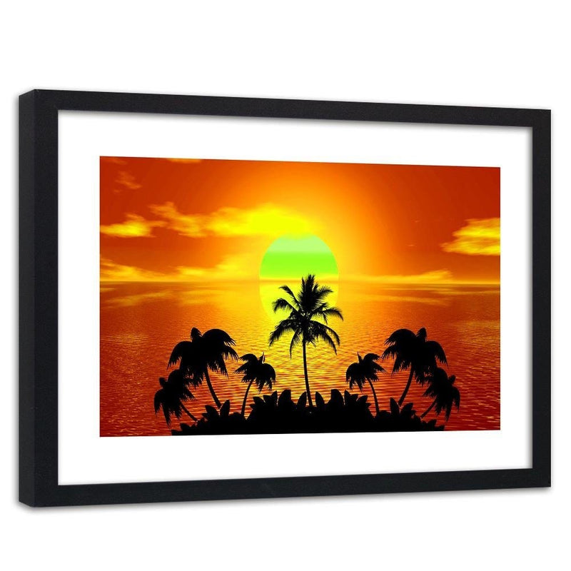 Glezna melnā rāmī - Sunset With Palm Trees  Home Trends