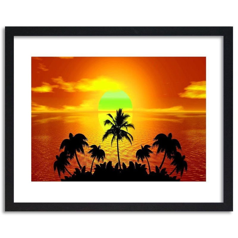 Glezna melnā rāmī - Sunset With Palm Trees  Home Trends