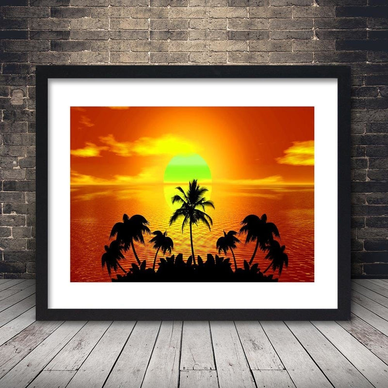 Glezna melnā rāmī - Sunset With Palm Trees  Home Trends