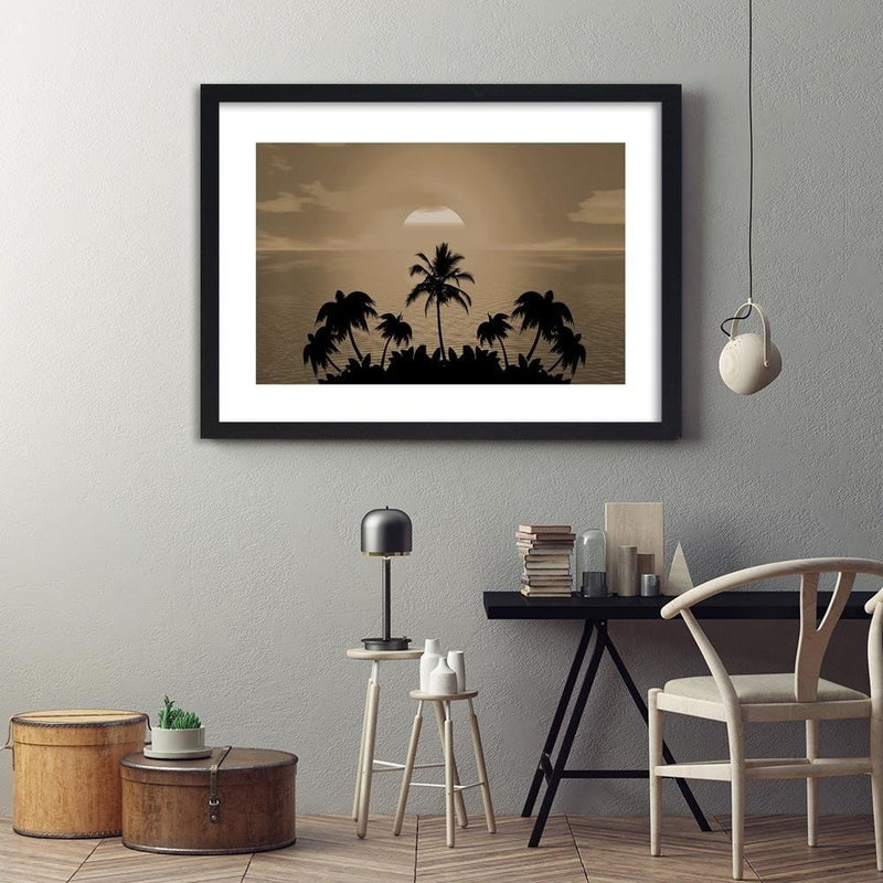 Glezna melnā rāmī - Sunset With Palms 1  Home Trends