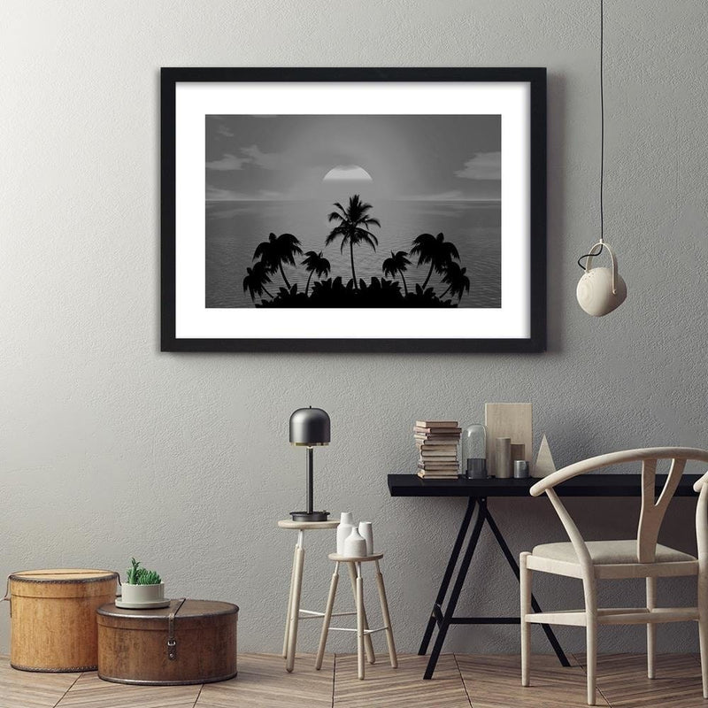 Glezna melnā rāmī - Sunset With Palms 2  Home Trends