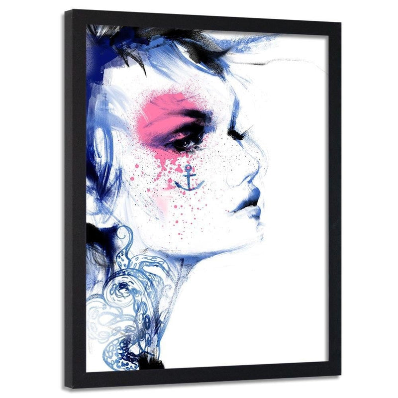 Glezna melnā rāmī - Tattoo Woman Blue  Home Trends